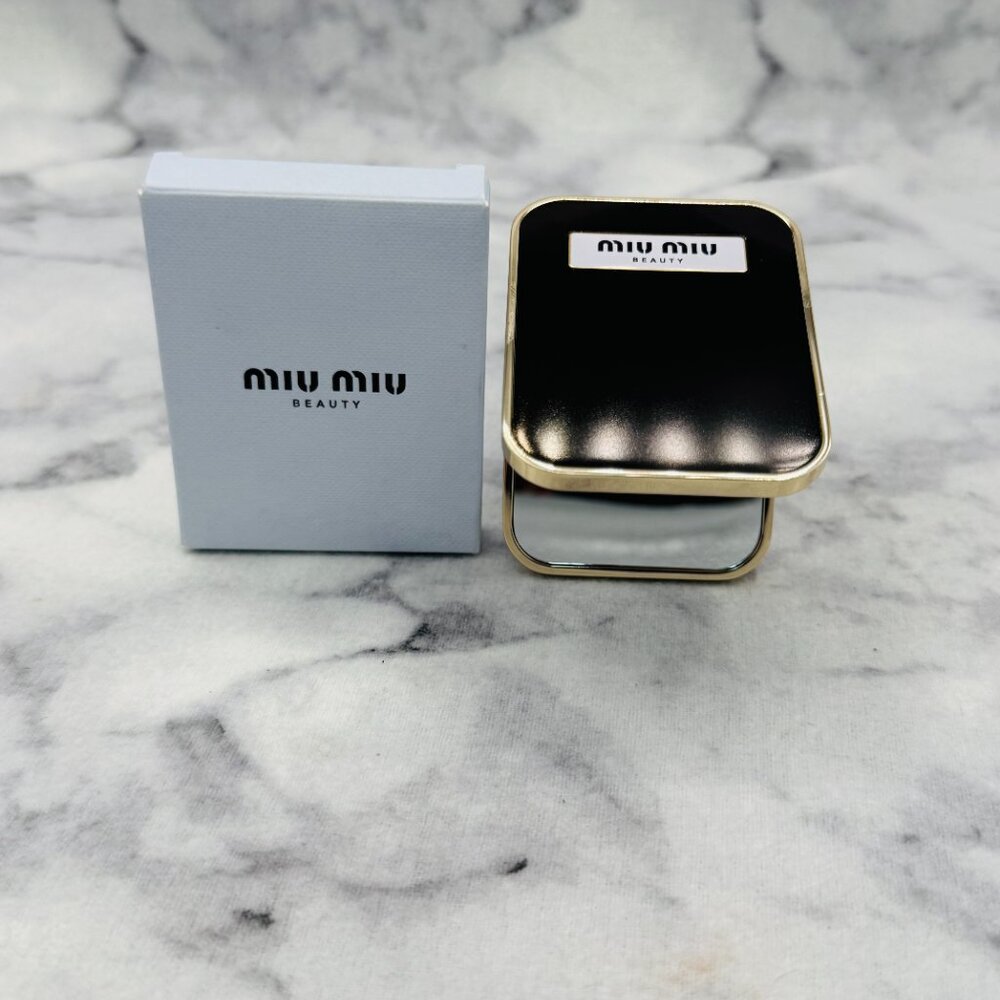 Miu Miu Beauty Mirror Black Gold Rectangular Compact Mirror Limit 2.5in-BOX-NEW